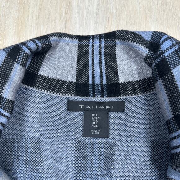 Tahari Black Gray Blue Plaid Cropped One Button Blazer Jacket Long Sleeve Large - Picture 5 of 12